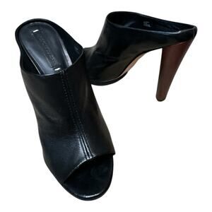 BCBGMaxazria Jeremy Black Leather High Heel Open Toe Mules Sandals Size 9B NWOB